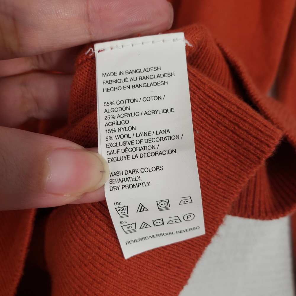 IZOD V-Neck Sweater Mens Medium Orange Cotton Wool Blend Knit Classic Preppy - Picture 8 of 13
